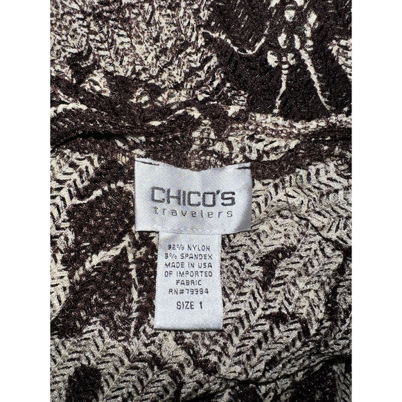 CHICO'S travelers Top Sz M (1) Brown Floral Mesh Open Knit Lightweight Cardigan - Picture 6 of 6